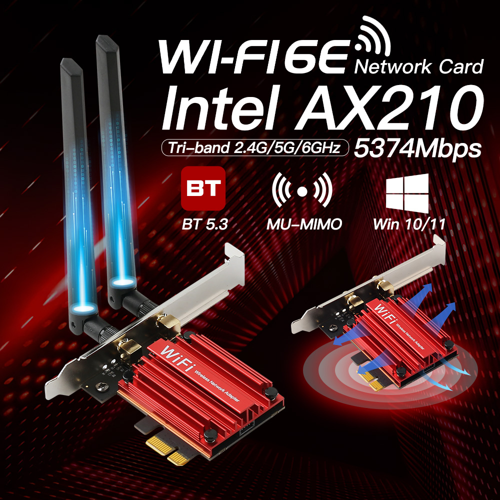 53774mbps WiFi 6E Intel AX210 Tri Band 2.4G/5G/6Ghz Bluetooth 5.3 AX210NGW 802.11AX PCI-E Adaptador De Placa De Rede Sem Fio Win10/11 64 Bit