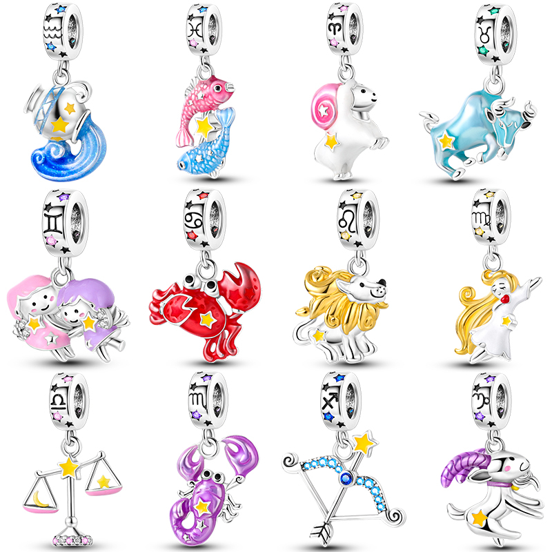 925 prata 12 Constelação Encantos Noctilucentes Encaixam Pulseira Original de lei autêntica Diy Scorpio Virgo Leo Câncer Sagittarius Pingentes em Oferta na Shopee
