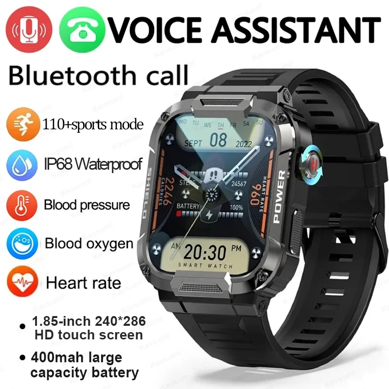 2023 Novo Relógio Smart Watch Men Outdoor Rugged Military Ip68 Prova D'água Bluetooth Chamada Smartwatch Para Xiaomi Android Ios