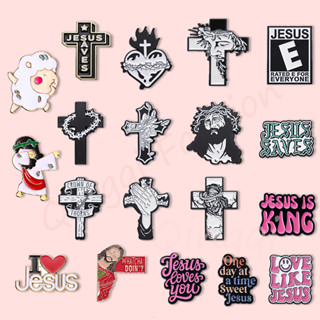 Vintage Jesus Cross Esmalte Pins Broches Crença Textos Broche Lapela Metal Crachás Jóias Presentes Para Amigos