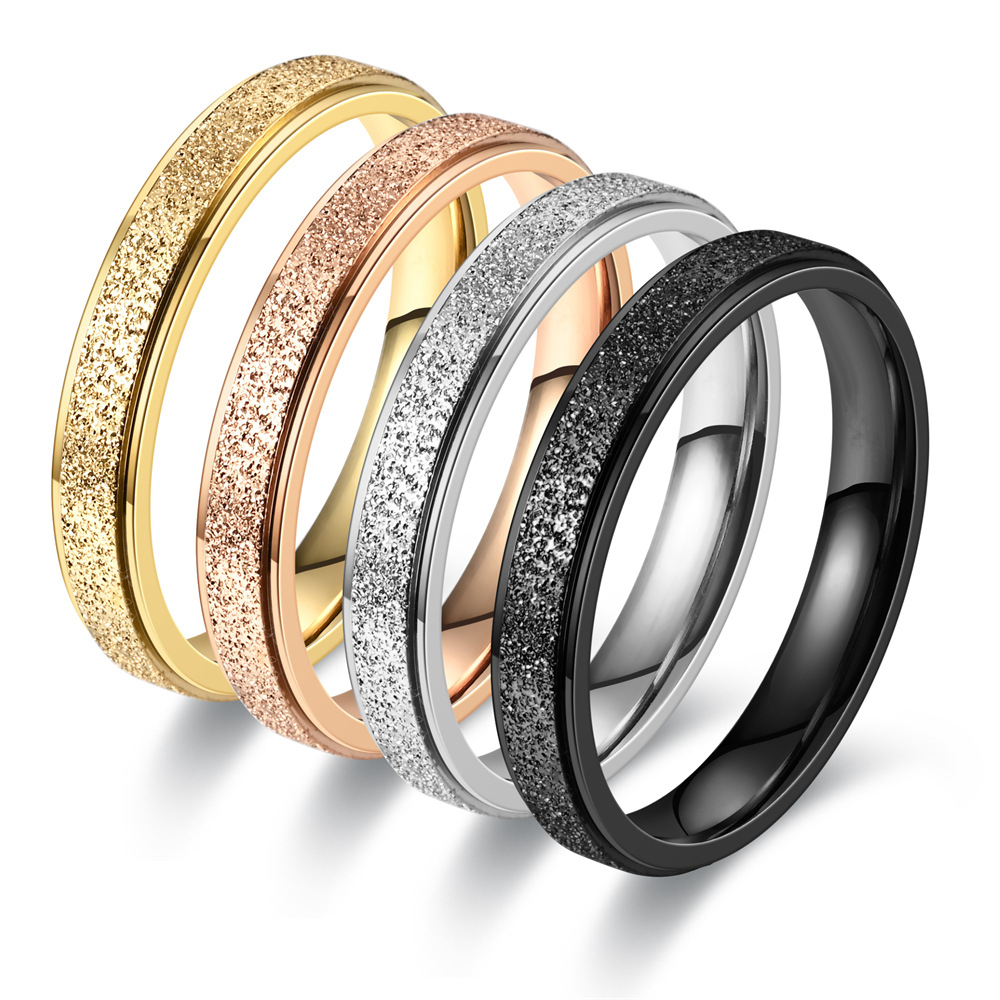 Anel masculino de aço inoxidável preto/dourado,Anel de 4MM com acabamento escovado