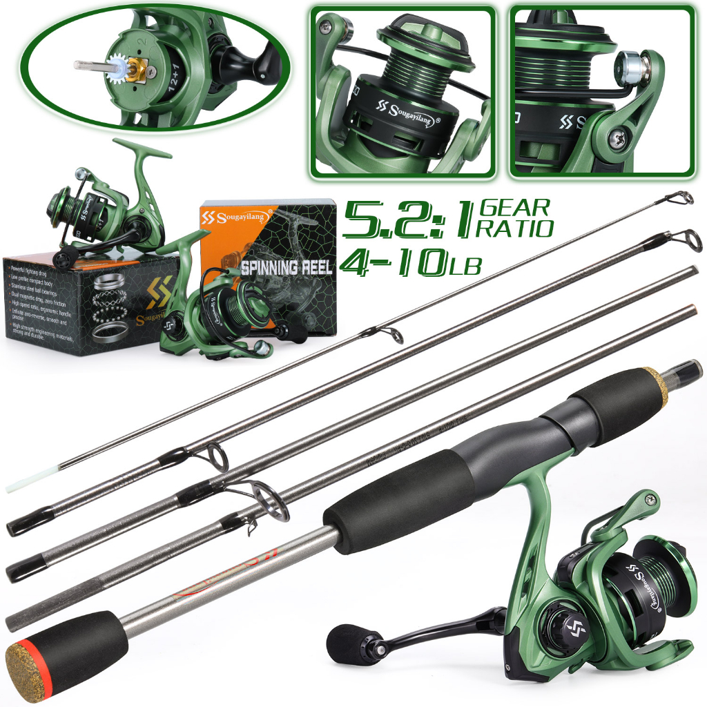 Conjunto De Carretel De Cana De Pesca Sougayilang 1.8m Com 2000 Series 5.2 : 1 De Alta Velocidade 12 + Metal Max Drag 15kg em Oferta na Shopee