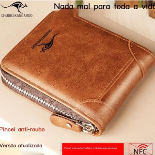 Carteira De Couro Masculina Europeia E Americana Com Porta-Cartões Anti-Roubo