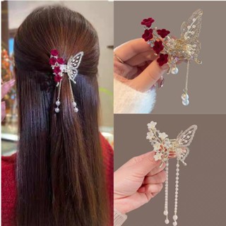 Clip de cabelo coreano Clip de borboleta Tassel Clip de diamante em liga de diamante Acessórios de cabelo feminino