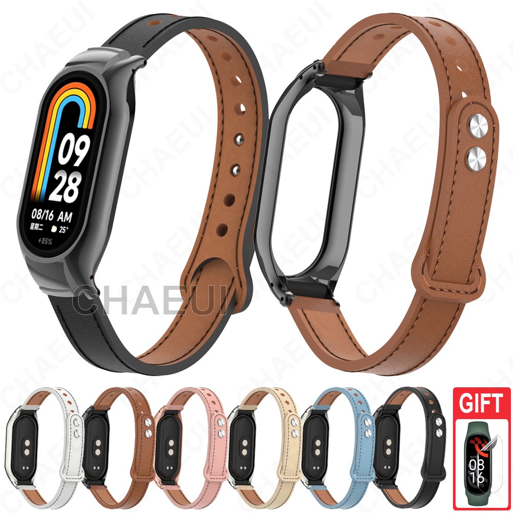 Pulseira De Couro Com Acessórios De Capa Para Xiaomi Smart Band 10 9 8 7 / Mi Ba