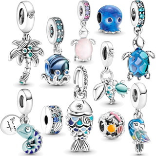 S925 Pingente De Polvo Prateado Pan Charm Ocean Series Com Contas Onduladas Adequadas Para Acessórios De Pulseira De Pão De Bricolage Presentes Requintados Jóias