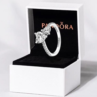 [Entrega 24 Horas] S925 Prata Oferta de Tempo Limitado PAN Anel Duplo Coração Brilhante 925 Anel Simples de Luxo Leve Anel de Casamento Anel de Presente