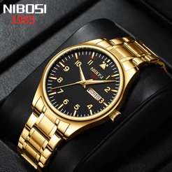 NIBOSI Novo Calendário De Moda Simples De Luxo 2571 Semana Relógio De Quartzo À Prova D'água