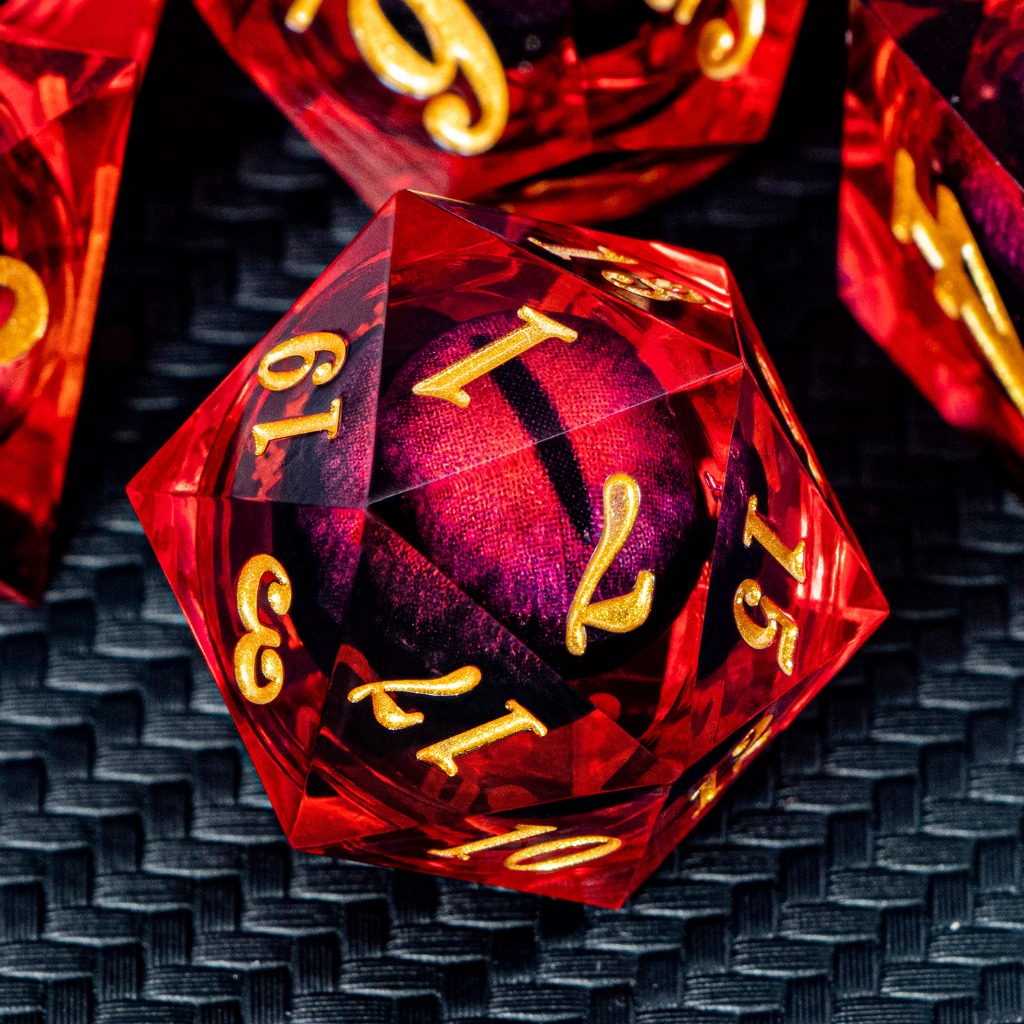 7PCS Dnd Conjunto De Dados De Fluxo Líquido E D Sharp Edge Dice Para Dungeon Vermelho RPG Dragão