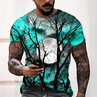 Summer 2022 Camiseta Masculina 3D Moon Beautiful Shirt O-Neck Oversized Short Sleeve Polyester Fashion Top Unisexo Vestuário Masculino Tees