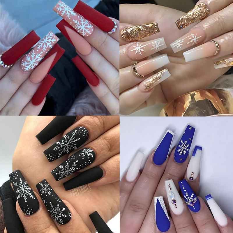 24 Peças unhas postiças decoradas bailarina natal realista com cola
