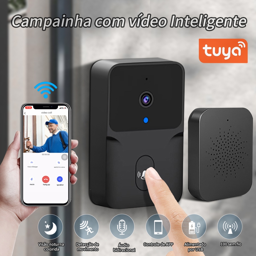 Tuya Wifi Campainha Com Vídeo Inteligente Câmera HD Sem Fio Com Visão Noturna Intercomunicador Mudança De Voz Para Detecção De Movimento PIR Home Alarme De Segurança IR Smart