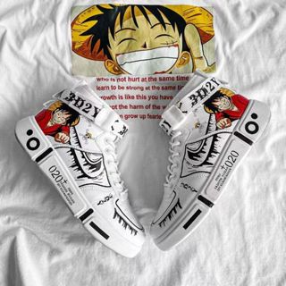 Calçados Masculinos Moda anime Japonês Rei Pirata Uma Peça Luffy Confortável Tênis Preto Fofo High Top Sneakers
