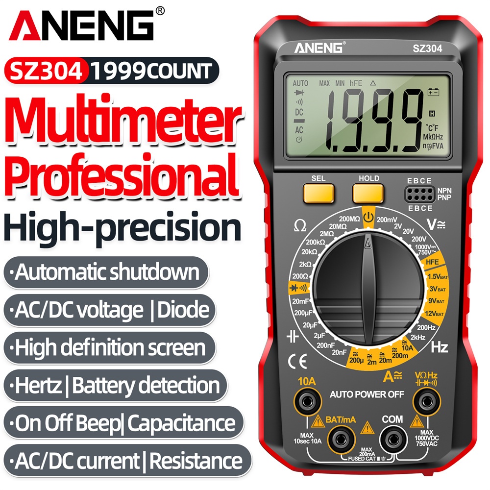 ANENG One Set SZ304 Multímetro Digital , Testador Portátil De Alta Precisão True RMS Com Medição De Resistência De Corre