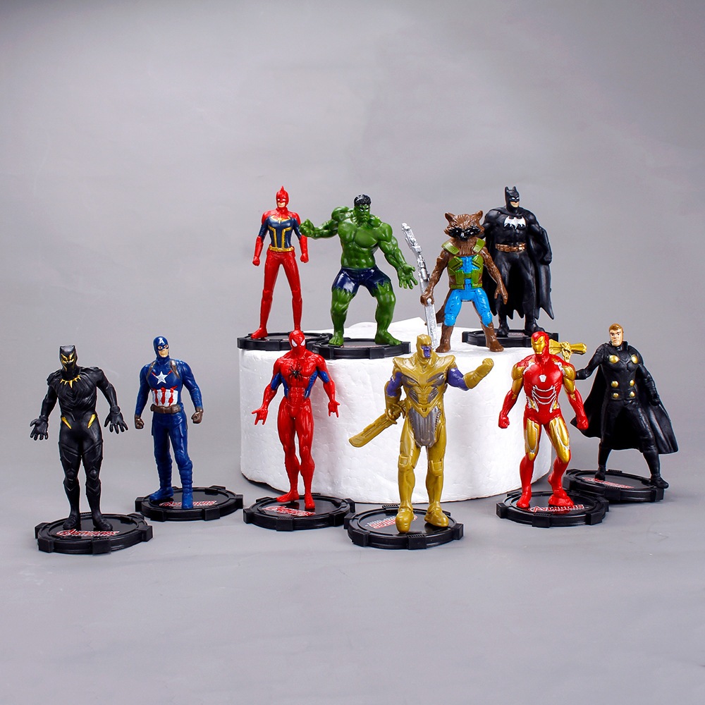 Detalhes do 10 Pçs/Set 8-10cm Os Vingadores Super-Herói Homem De Ferro Hulk Batman Thanos Pantera Negra Foguete Thor Figuras De Ação