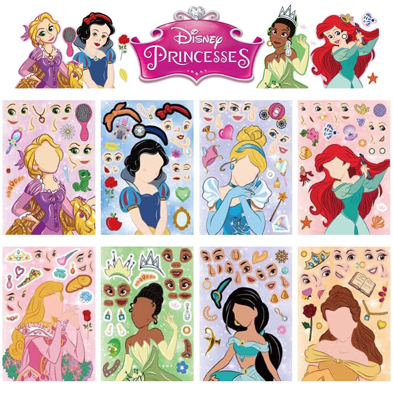 8pcs Clássico Conto De Fadas Anime Princesa Diy Quebra-Cabeça Infantil Autocolantes De Cartoon Para Meninas Do Jardim