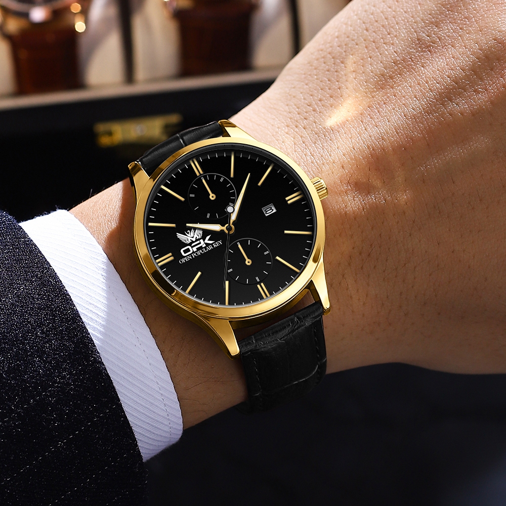 Detalhes do OLEVS 8159 Relogio Masculinos De Quartzo De Luxo À Prova D'água Chronograph Preto Marrom Couro Original
