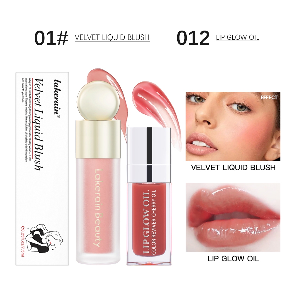 IBCCCNDC Óleo Labial Hidratante Brilho Shimmer Plumping Tint + Lakerain Blush Veludo Fosco Líquido Beleza Pigmento Facia