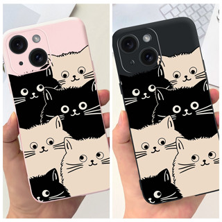 Caixa Para iPhone 15 14 13 12 11 Pro Max 2023 12 Mini 13 Cute Cat Head Pink Black Capa Macia À Prova De Choque