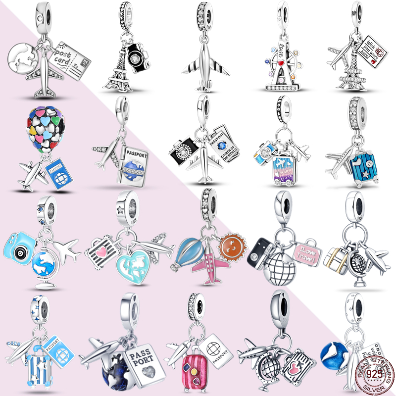 Novo Estilo 925 Sterling Silver Airplane Passport Passport Pingente de Bagagem Pingente Original Pulseira Correspondente Senhoras Jóias de Mão Como Presente Rosa em Oferta na Shopee