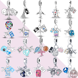 Novo Estilo 925 Sterling Silver Airplane Passport Passport Pingente de Bagagem Pingente Original Pulseira Correspondente Senhoras Jóias de Mão Como Presente Rosa em Oferta na Shopee