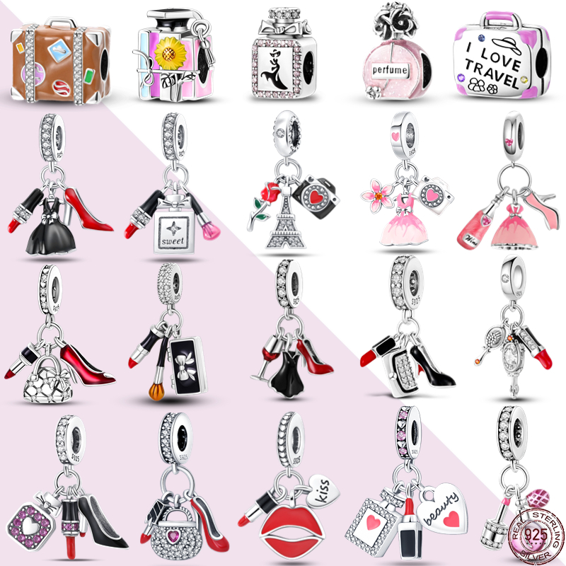 925 Saco de Batom de Prata Série Pingente de Prata Conjunto de Três Peças de Salto Alto com Contas Pulseira Original Pulseira Diy Jewelry Show 2023 Novo Presente