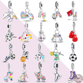100% 925 Silver Sports Series Basquetebol Esportivo de Prata Basquetebol com Contas de Futebol Charme de Encanto Original Pan Charm Bracelet Ladies Jewelry