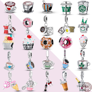 100% 925 Silver Afternoon Tea Series Sweetheart Coffee Coffee Pendant Beaded Adequado para Pulseira Original Jóias de Senhora