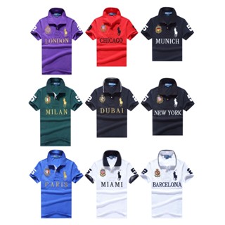 Bordado De Verão RL City Pony Label Pólo De Manga Curta Camisa De Lapela De Algodão Solta Meia top