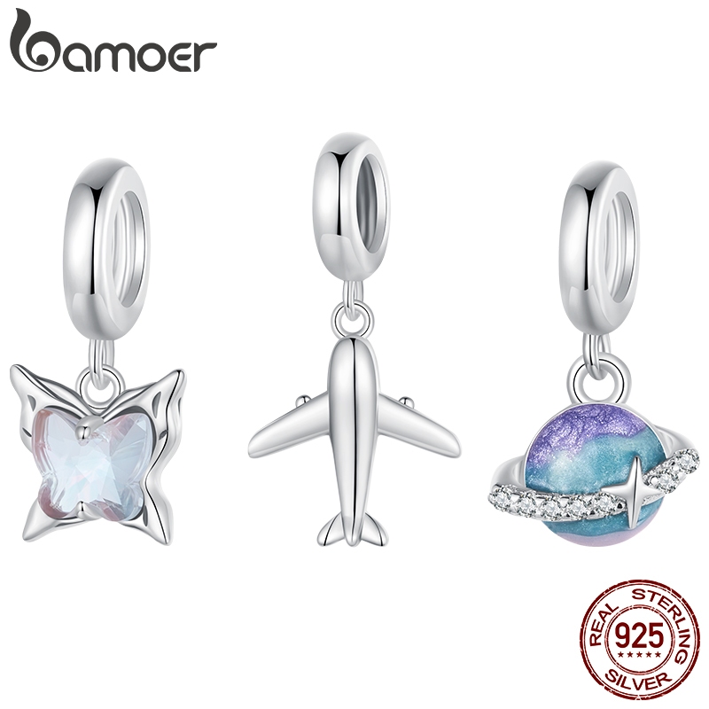 Bamoer Coleção de Charmes com Borboleta Avião Planeta em Vidro e Prata 925 para DIY​​ em Oferta na Shopee