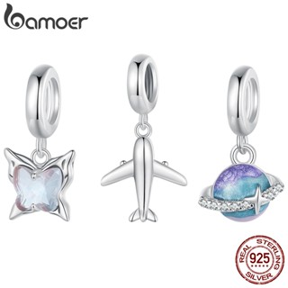 Bamoer 925 Sterling Sliver Charms Pendants Butterfly Design Vidro Mini Airplane Planet Collection Acessórios Para Pulseiras DIY