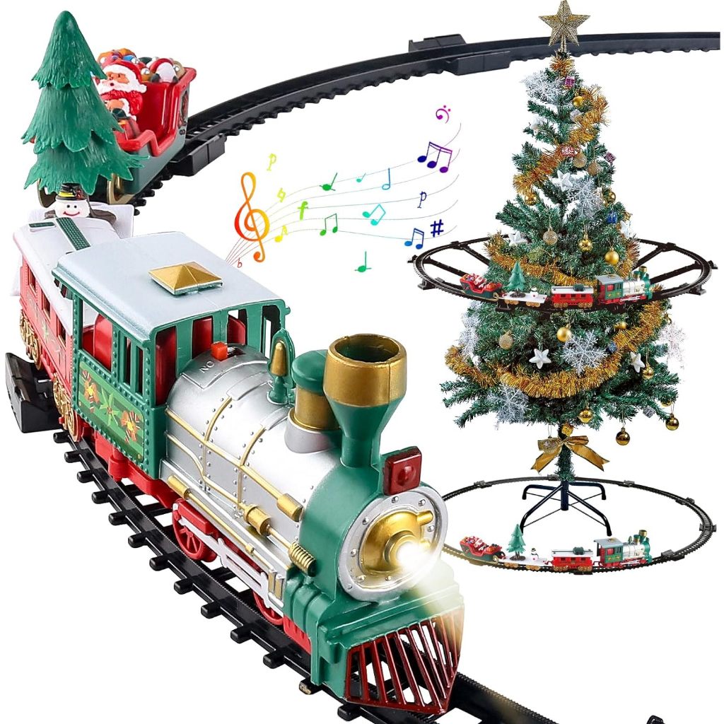 Pista de Corrida Natalina com Trem Elétrico e Decorações de Papai Noel