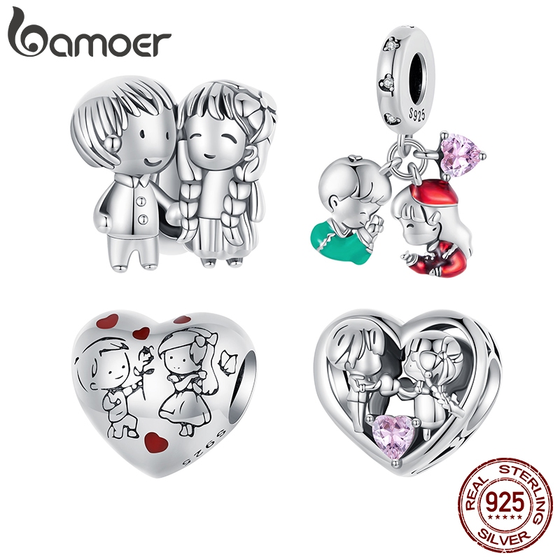 Bamoer 925 Sterling Sliver Charms Pendants Innocent Friendship Little Boy and Girl Collection Acessórios Para Pulseiras DIY em Oferta na Shopee