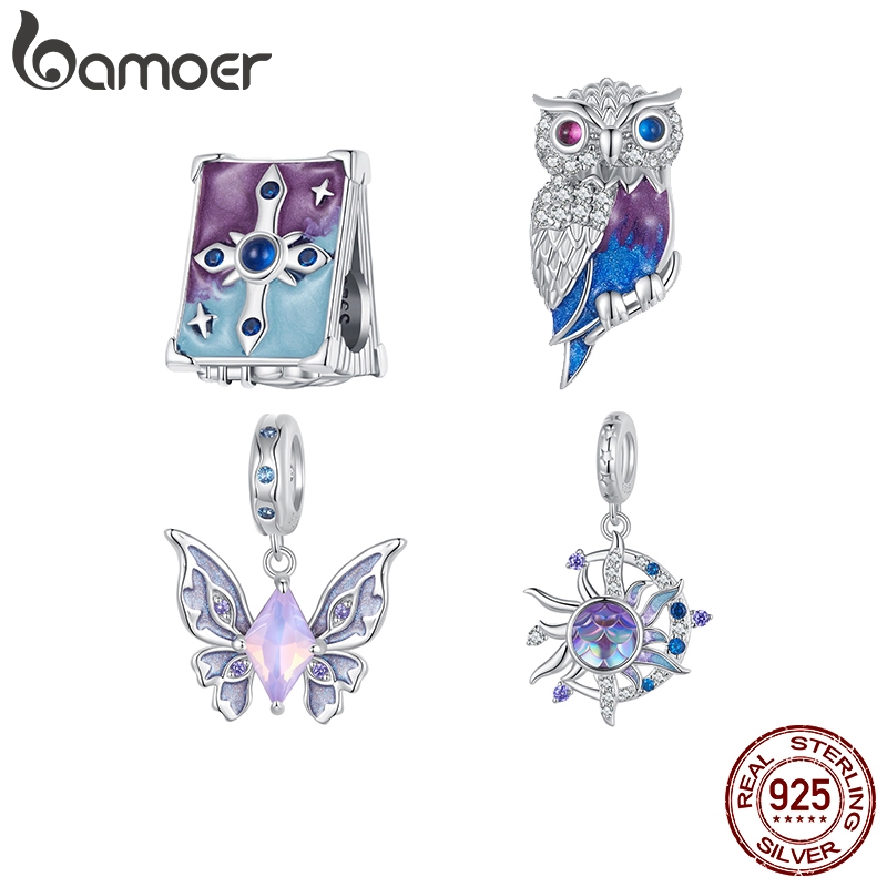 Bamoer 925 Sterling Sliver Charms Pendants Butterfly Sun and Moon Evil Eye Design Blue Purple Magic World Collection Acessórios Para Pulseiras De Bricolage em Oferta na Shopee