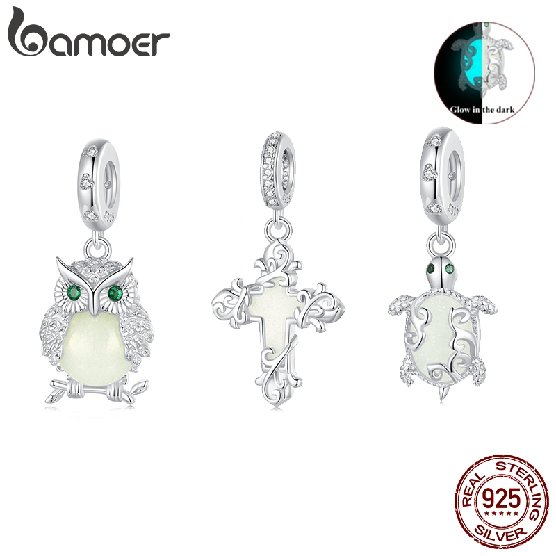 Bamoer 925 Sterling Sliver Charms Pendants Luminous Owl Cross Sea Turtle Design Collection Acessórios Para Pulseiras DIY em Oferta na Shopee