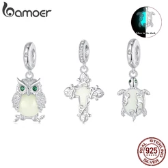 Bamoer 925 Sterling Sliver Charms Pendants Luminous Owl Cross Sea Turtle Design Collection Acessórios Para Pulseiras DIY