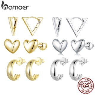 Brincos De Fita Bamoer 925 Sterling Simples De Cavilha Triângulo Coleção De Coração Jóias Presentes Para Mulheres