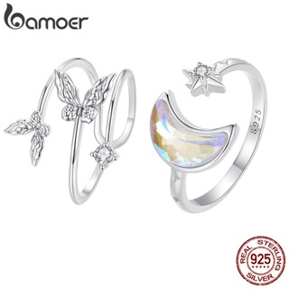 Bamoer 925 Sterling Sliver Ring Butterfly Moon Star Design Abertura Anel Jóias De Moda Presentes Para Mulheres