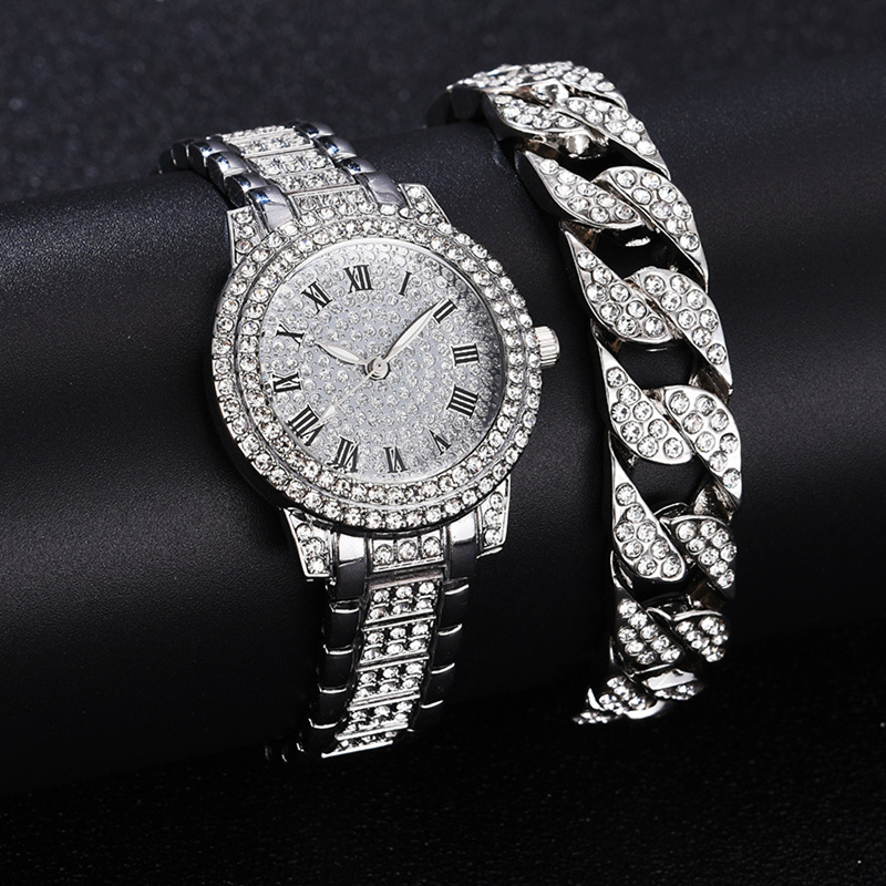 Novo Relógio Com Pulseira De Diamante Gelo Para Homens Quartzo