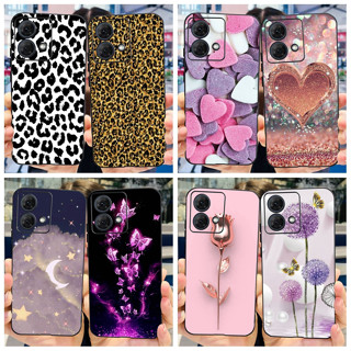 Para Moto G84 2023 Estojo Popular Love Heart Leopard Cartoon Pintado Capa Preta Macia Motorola G84 G 84 Shell