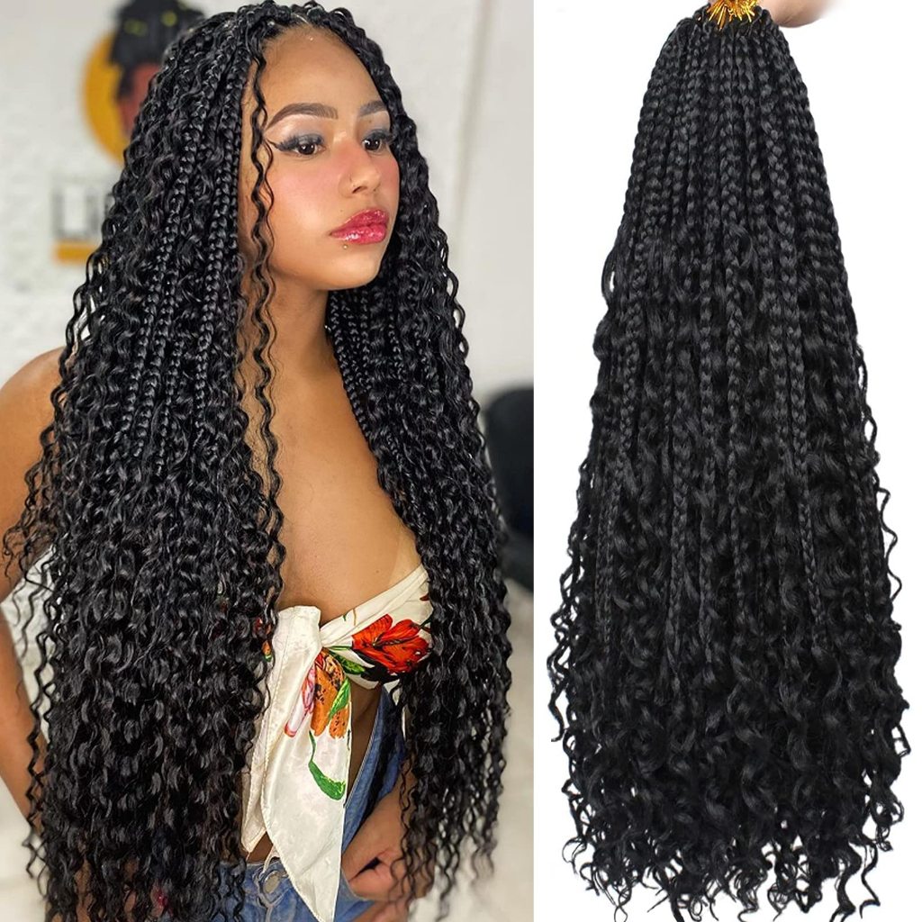 60cm Goddess Box Tranças De Crochê Com Extremidades Encaracoladas 60-80g/pack Bohomian Sintéticas Extensão De Cabelo Para Mulheres Pretas