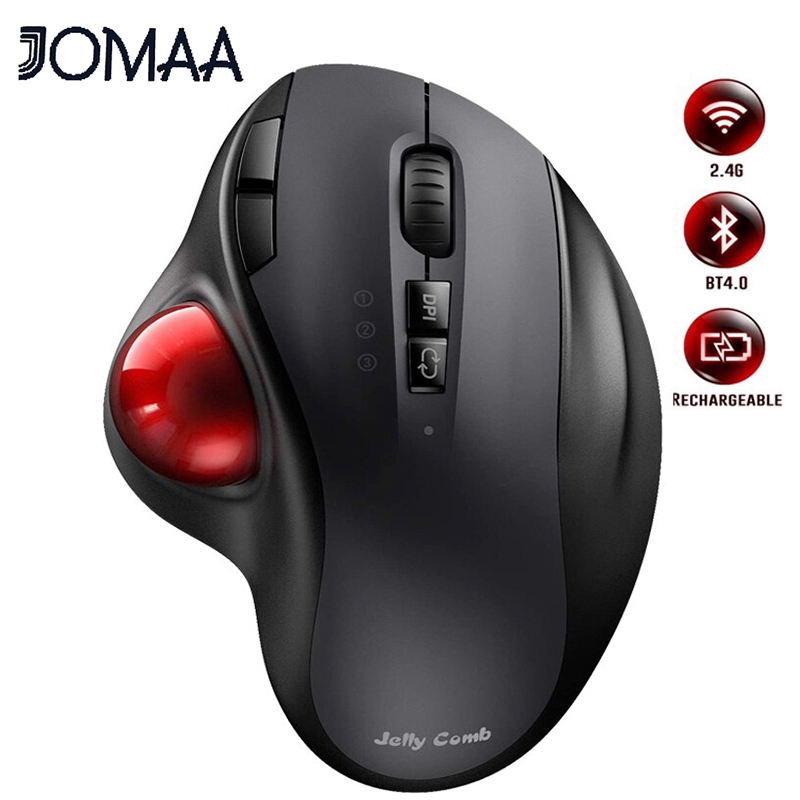 Rato Jomaa Bluetooth Trackball Mouse Recarregável 2.4G USB Sem Fio E Ergonômico Para PC Portátil Tablet Android