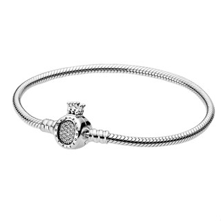 [Entrega 24 Horas] S925 Prata Oferta de tempo limitado PAN Crown Snake Bone Chain Bracelete Básico Pulseira Opcional Saco de Pano