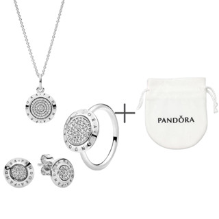 [com Bolsa de pano] Conjunto Original Pan925 Colar de Anel Clássico Prata Brincos Casal Feminino de Luxo Leve Nicho Feminino