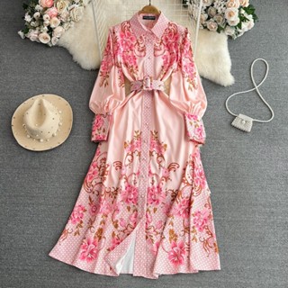 Dg Lapela Lapela Cintura Estreita Visual mais fino Celadon Imprimir um vestido de linha