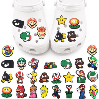 Hot 1pcs Jibz Mario Anime cartoon croc Sapatos De Encanto Acessórios De Bricolage Decoração Entupir Sandália Jardim Presente Para Crianças