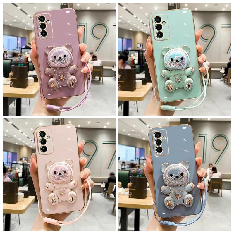 Capa Infinix Smart 7 Spark GO 2023 Smart 6 HD Smart 6 2021 (ram 2) Smart 5 Pro Smart 4 Smart 4C Smart 6 2020 （ram 3） Straight edge electroplated rainbow bear phone case