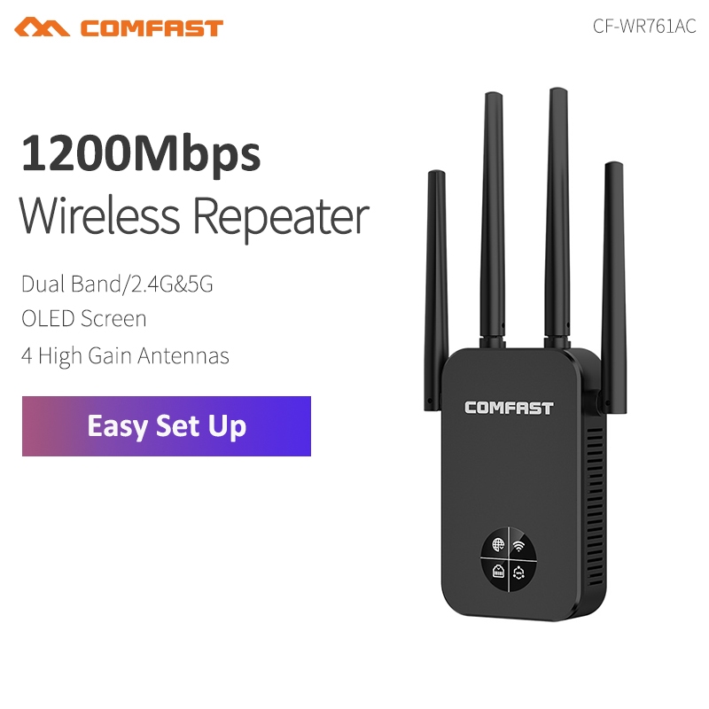 COMFAST 1200Mbps Repetidor Wifi 2.4G & 5G Roteador Amplificador De Sinal Sem Fio Faixa 4 * 3dbi Antena CF-WR754AC