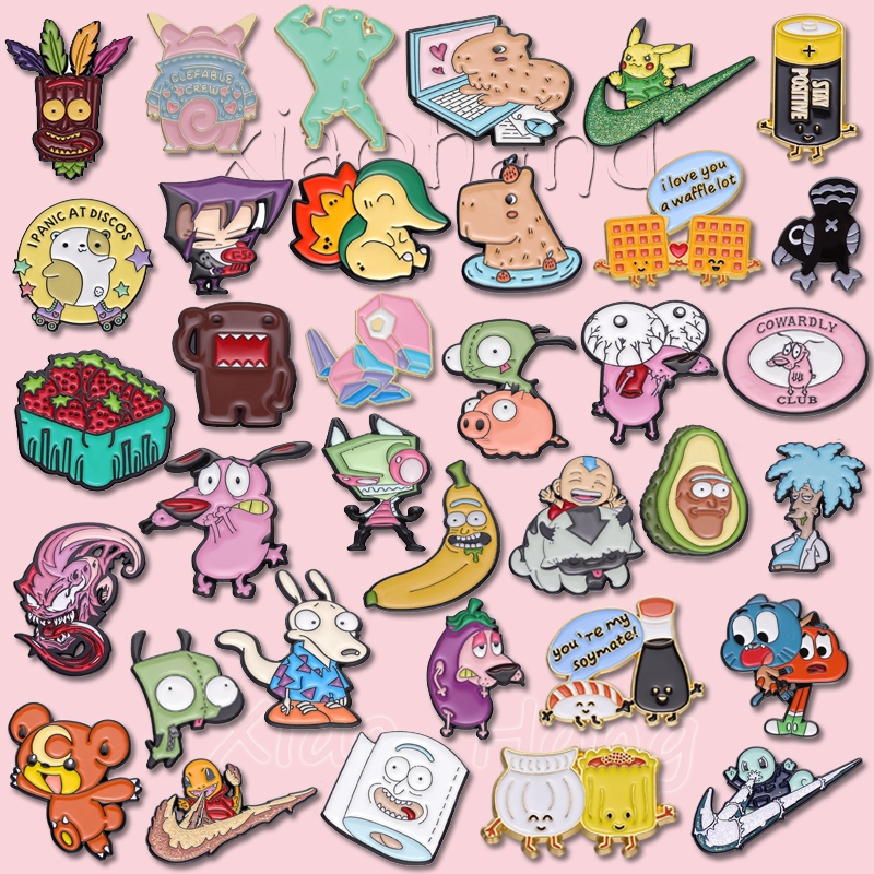 Anime Pikachu Venom Pins Esmalte Coragem De Desenhos Animados X Pregadeira De Cachorro Cowardly Broche Hippo Frog Pin Lapela Crachás Jóias Presentes em Oferta na Shopee