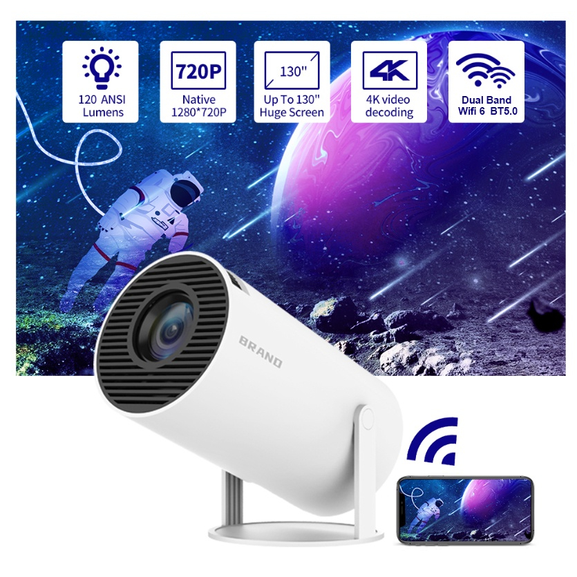 Goojodoq Wifi Mini Projetor Android Dual Wifi6 120 Ansi Allwinner H713 Bt 1080P 1280 * 720P Home Theater Portátil Para Cinema Ao Ar Livre